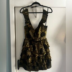 Juicy Couture Black and Gold Leaf Mini Dress